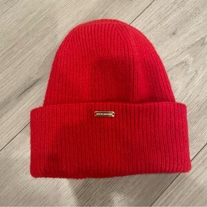 Steve Madden Red Knit Beanie with Gold Accent